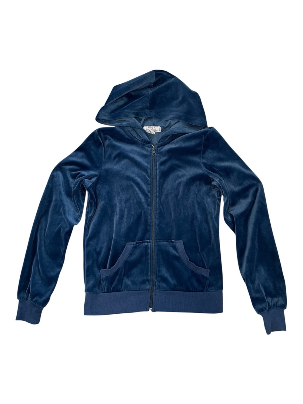 Blue Velour Zip Up Hoodie